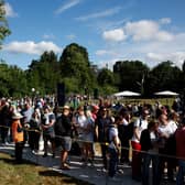 Spectators queue in Wimbledon park ahead of day one of The Championships Wimbledon 2024 at All England Lawn Tennis and Croquet Club on July 01, 2024 in London, England. (Photo by Adam Pretty/Getty Images)
