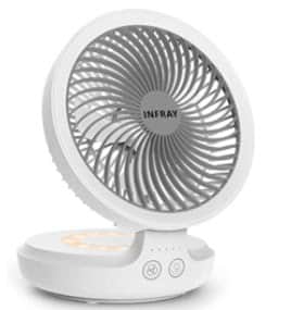 infray USB Desk Fan Rechargeable Portable Oscillating Table Fan with Night Breathing Light, Air Circulator Foldable Quiet Fan Desktop Personal Fan with 4 Speeds Setting for Home Office - White