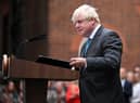 British Prime Minister Boris Johnson delivers a farewell address before his official resignation at Downing Street