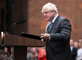 British Prime Minister Boris Johnson delivers a farewell address before his official resignation at Downing Street