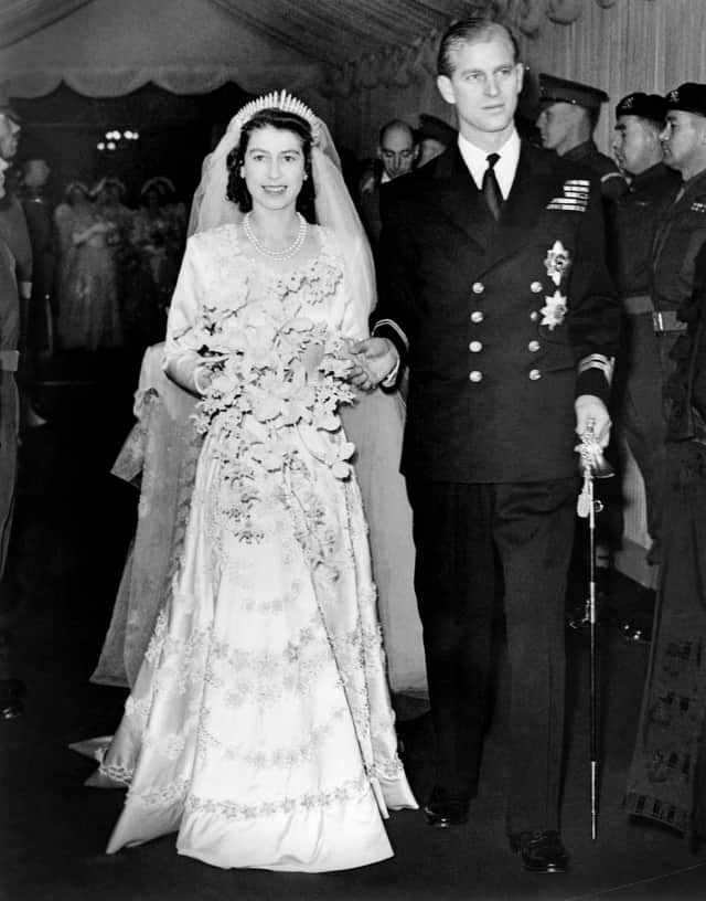 Princess Elizabeth of England and Prince Philip are seen on their wedding day 20th November 1947, in London. (Photo by CENTRAL PRESS / AFP) (Photo by -/CENTRAL PRESS/AFP via Getty Images)