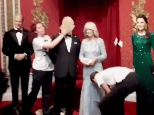 Protestors hit the waxwork of King Charles III