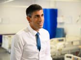 Prime Minister Rishi Sunak speaks with members of the media as he visits Croydon University hospital on October 28.