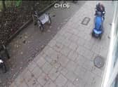 Screen Grab from footage of a pigeon crushed by a man in a scooter.