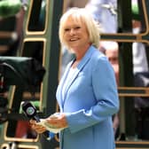 Presenter of the Centre Court Centenary Ceremony, BBC Presenter & Former Tennis Player, Sue Barker smiles on day seven of The Championships Wimbledon 2022 at All England Lawn Tennis and Croquet Club on July 03, 2022 in London, England. (Photo by Ryan Pierse/Getty Images)