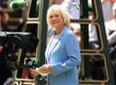 Presenter of the Centre Court Centenary Ceremony, BBC Presenter & Former Tennis Player, Sue Barker smiles on day seven of The Championships Wimbledon 2022 at All England Lawn Tennis and Croquet Club on July 03, 2022 in London, England. (Photo by Ryan Pierse/Getty Images)