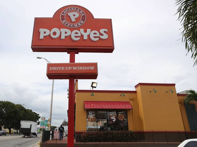 A Popeyes restaurant is seen on February 21, 2017 in Miami, Florida. 