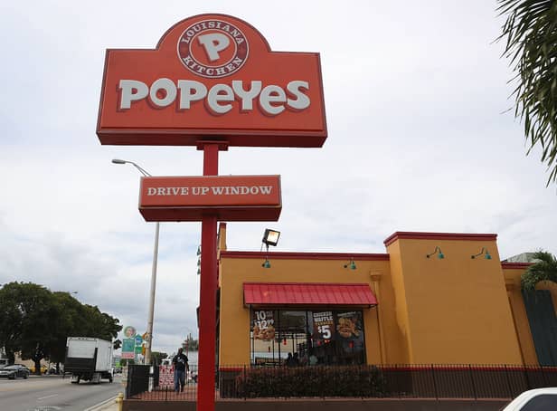 A Popeyes restaurant is seen on February 21, 2017 in Miami, Florida. 