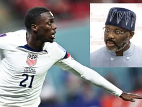 USA player, Timothy Weah and inset, former AC Milan and Chelsea striker and President of Liberia, George Weah. (Photos: Getty Images)