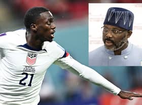 USA player, Timothy Weah and inset, former AC Milan and Chelsea striker and President of Liberia, George Weah. (Photos: Getty Images)