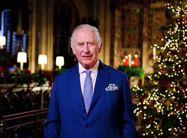  In this image released on December 23, King Charles III is seen during the recording of his first Christmas broadcast in the Quire of St George's Chapel at Windsor Castle, on December 13, 2022 in Windsor, England. (Photo by Victoria Jones - Pool/Getty Images)