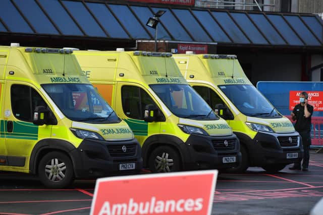 Ambulances parked outside Manchester Royal Infirmary on December 21, 2022.