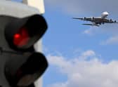 Emirates’ Airbus A3800-800 airliner approaches Heathrow international airport, where Border Force agents discovered a package contaminated with uranium in December