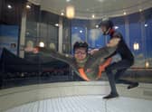 Richard Gullick tries out indoor skydiving at the Bear Grylls Adventure, Birmingham.