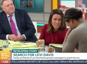 An emotional Susanna Reid seen attempting to comfort Levi Davis’ mum, Julie, who is struggling to hold back tears - Credit: ITV