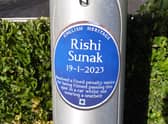 The 'blue plaque' commemorating Rishi Sunak's Fixed Penalty on Squires Gate Lane, Blackpool.