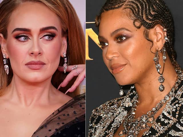 Beyonce (right) leads this year’s pack of Grammy nominees with nine chances at gold, ahead of rapper Kendrick Lamar coming in at eight, and balladeers Adele (left) and Brandi Carlile scoring seven each. 