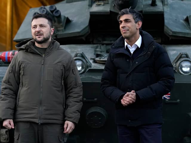 Prime Minister Rishi Sunak and Ukrainian President Volodymyr Zelensky visit a a military facility