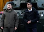 Prime Minister Rishi Sunak and Ukrainian President Volodymyr Zelensky visit a a military facility