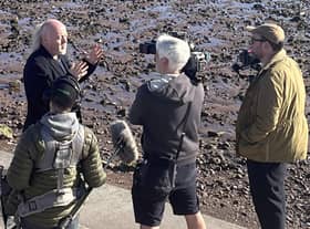 Bill Bailey was spotted filming a mystery show in a sunny seaside town. 