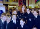 Author JK Rowling with pupils  from Millfield Preparatory School  in 1999