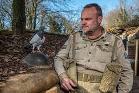 Comedian and historian Al Murray with a pigeon (Photo: SEGA) 