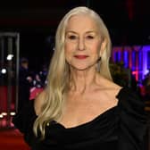 British actress Helen Mirren delivered a speech on stage during a vigil in Trafalgar Square, central London