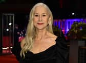 British actress Helen Mirren delivered a speech on stage during a vigil in Trafalgar Square, central London