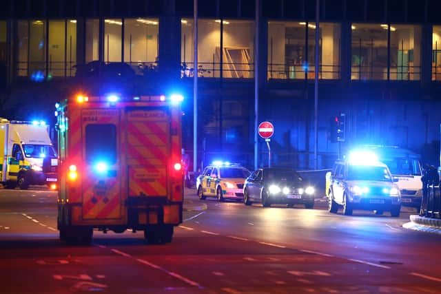  Emergency services arrive  close to the Manchester Arena on May 23, 2017. (Photo by Dave Thompson/Getty Images)