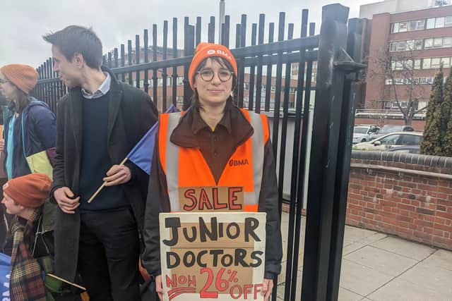 Striking junior doctor outside St George’s Hospital in Tooting. Credit: LondonWorld