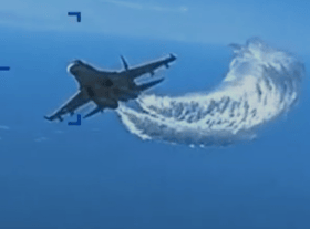 The US military has released dramatic footage of a Russian jet crashing into one of its drones over the Black Sea, after the Kremlin's denial that its SU-27 clipped the propeller of the drone