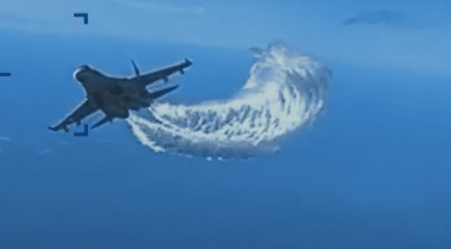 The US military has released dramatic footage of a Russian jet crashing into one of its drones over the Black Sea, after the Kremlin's denial that its SU-27 clipped the propeller of the drone