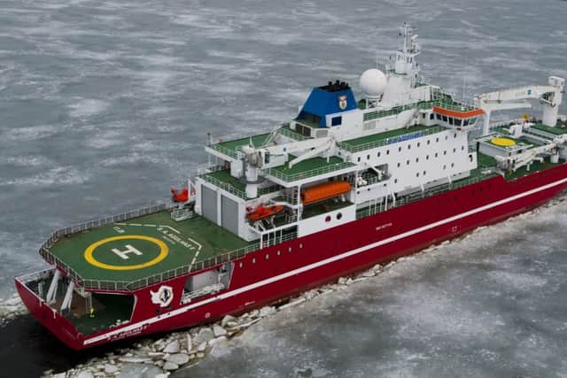 Aerial shot of SA Agulhas II (photo: Falklands Maritime Heritage Trust)