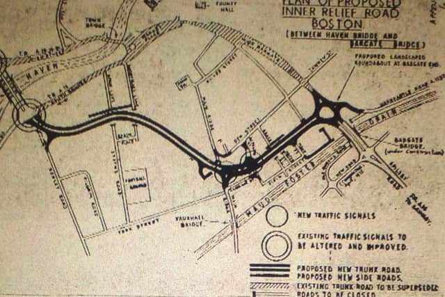 October, 1972 - The Department for the Environment's newly released plan of Boston's proposed inner relief road.