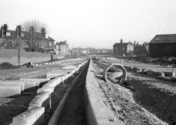 January, 1977 - Construction of John Adams Way, looking up towards Main Ridge from the area behind South Street.