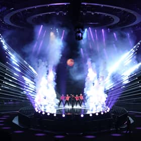 Singer and songwriter Mae Muller, performing on behalf of the United Kingdom, takes part in a rehearsal ahead of the Eurovision Song contest 2023.