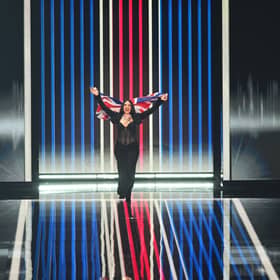UK Entry Mae Muller on stage during The Eurovision Song Contest 2023.
