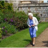 Queen Elizabeth II views a border in the gardens of Windsor Castle, where she received a Duke of Edinburgh rose, given to her by the Royal Horticultural Society (Photo by Steve Parsons - WPA Pool/Getty Images)