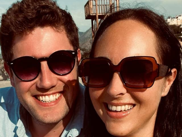 Tim Sunderland and his fiancée, Sally Biddal, in Spain.