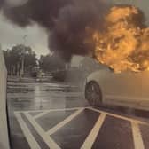 Watch the terrifying moment childen were left in a car that caught fire