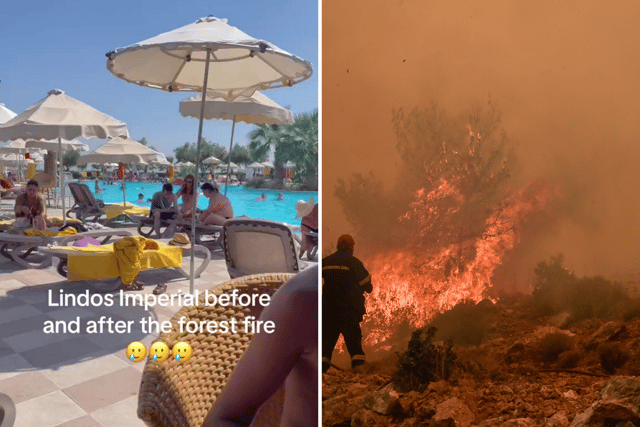 Shocking video shows luxury hotel before and after devastating Greek wildfires