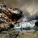 The blaze destroyed around 200 cars