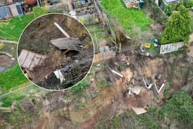 Damage done to a garden in the Black Country due to a landslide. Residents have been left 'living on the edge of a cliff' and fear their homes could be lost after a giant landslide began slowly destroying their gardens.