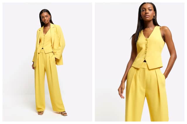 I adore this Yellow Smart Blazer, £75, River Island. You can buy it separately from the trousers, but I adore the whole look, including the Yellow Pleated Wide Leg Trousers, £50 and the Yellow Button Up Smart Waistcoat, £45