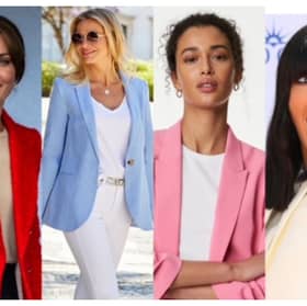 Catherine, Princess of Wales and Claudia Winkleman are both fans of blazers, (blue blazer, Sosander, pink blazer, M&S).