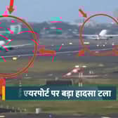 Plane takes off from runway seconds before inbound plane lands.