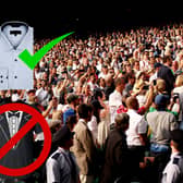 A smart button-up shirt for Wimbledon? Great. A stained "tuxedo" t-shirt though might not be up to Wimbledon's dress code - among some other "unwritten" rules on etiquette at SW19 (Credit: Canva/Getty)