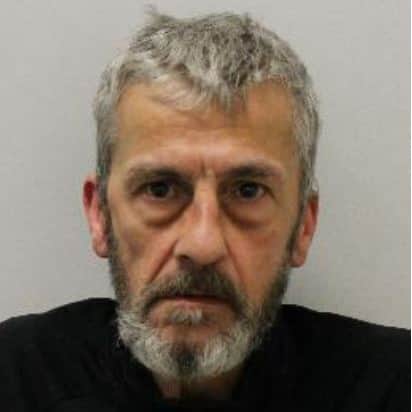 Prolific burglar Bryan Mockble was caught hiding in a garden shed by a police dog.