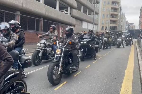 Bikers on Harley Davidsons deliver Lemmy's ashes to Nottingham's Rock City
