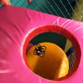 Fascinating footage shows police training drone pilots - in a children's soft play centre. 